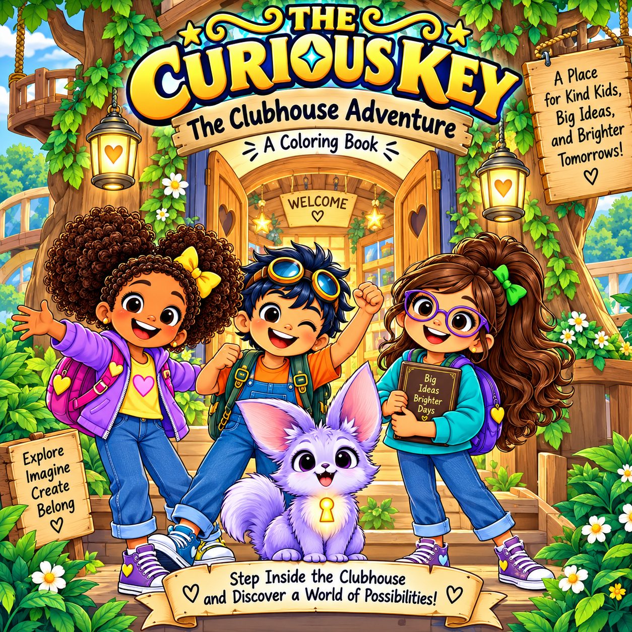 The Curious Key Clubhouse, a treehouse door marked Welcome